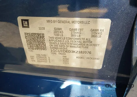 2019 Chevrolet Silverado 1500 Lt из США, поврежденный, VIN 1GCUYDED3KZ182076